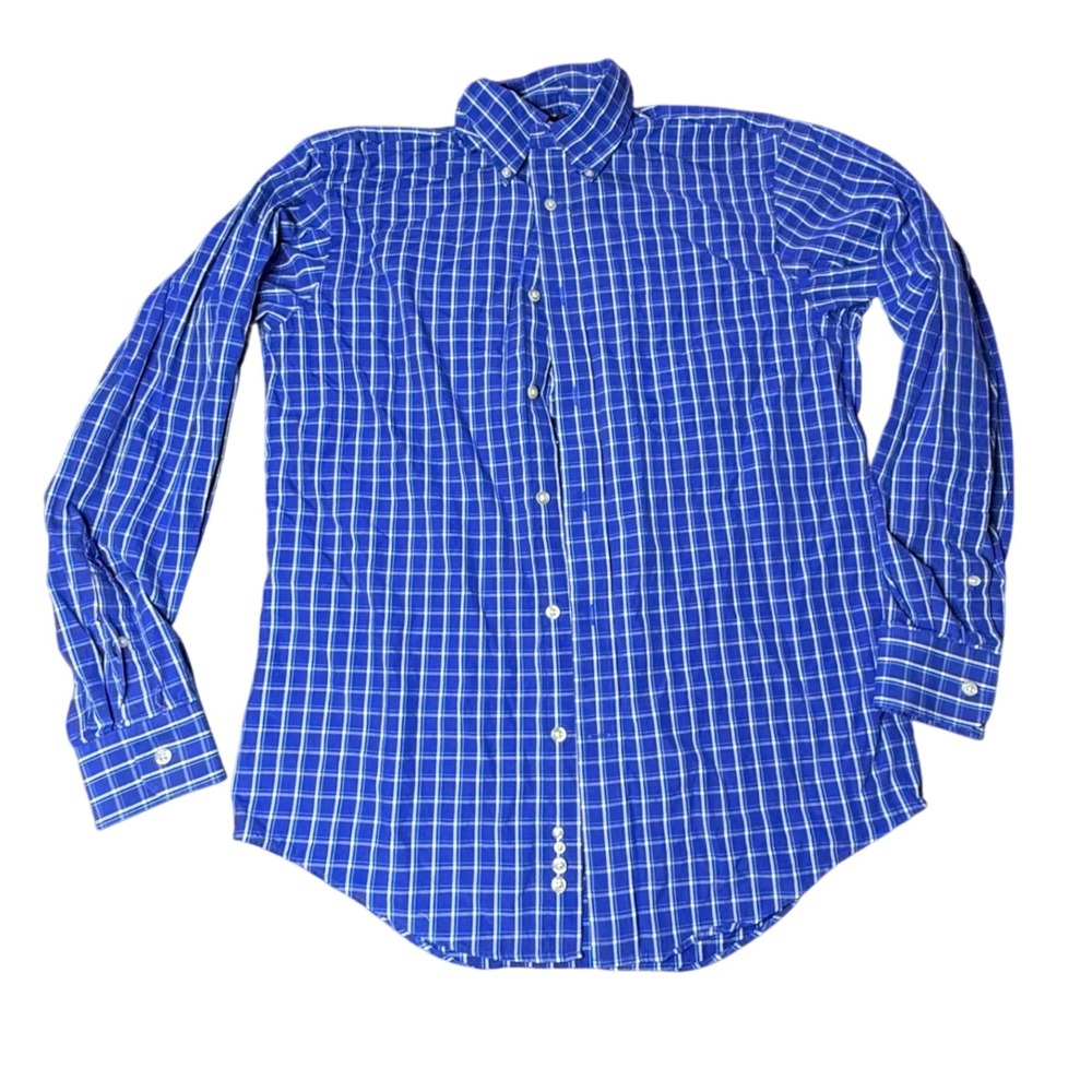 Lands' End Plaid Button Down Shirt Classic Fit Long Sleeve‎ Blue Small